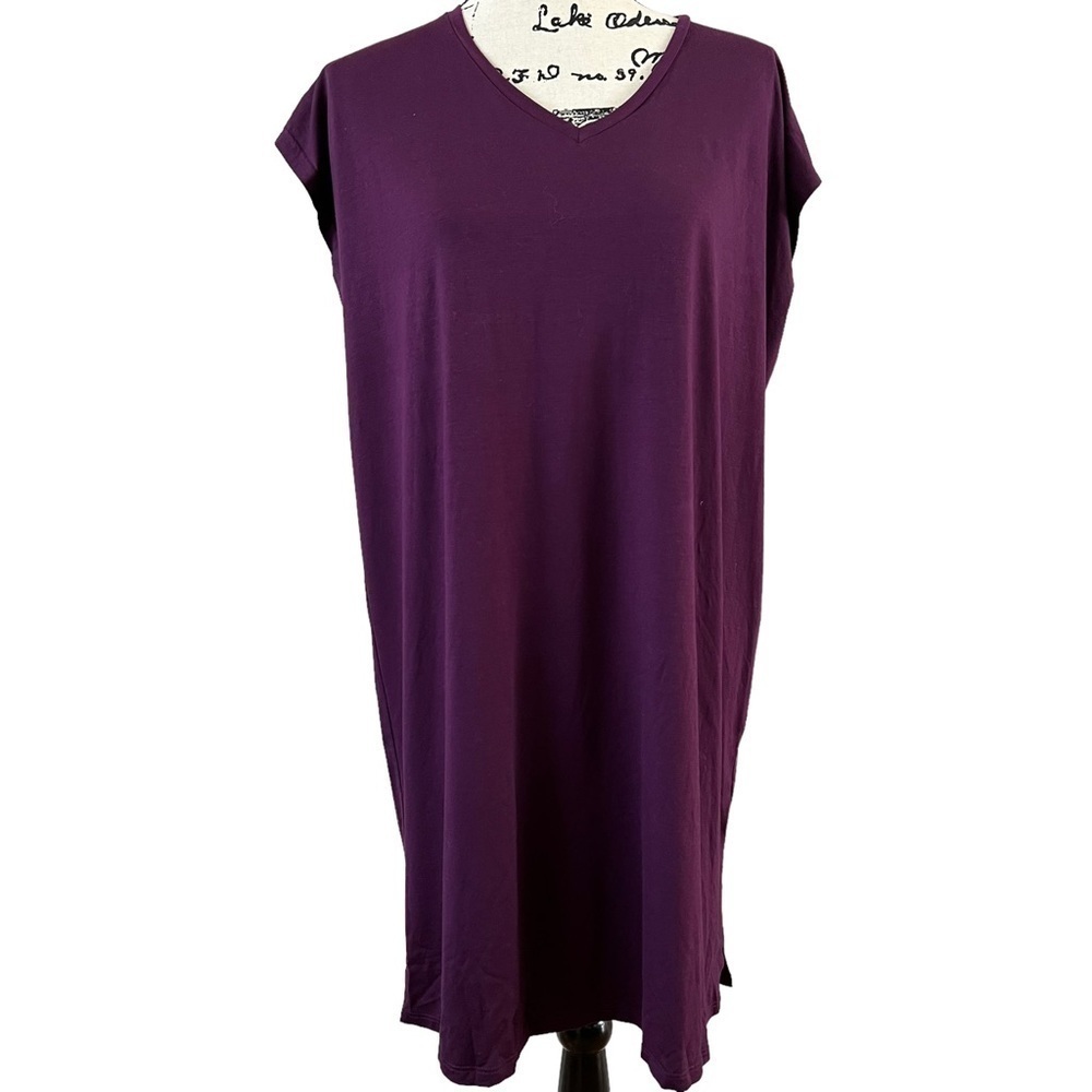 Eileen fisher fine jersey v neck dress ladies size xs blackberry purple